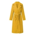 thumbnail image 4 of CCRFTGI Winter Coats for Women Dressy Casual Belted Wool Trench Mid Long Pea Coats Fashion Lapel Collar Coat Warm Overcoat with Belt Yellow M, 4 of 7