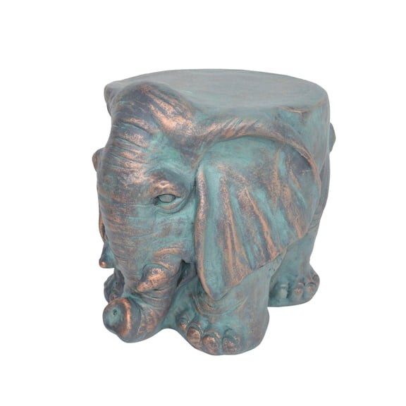 GDF Studio Irma Outdoor 11.25 inches Lightweight Concrete Garden Stool, Copper Patina Elephant
