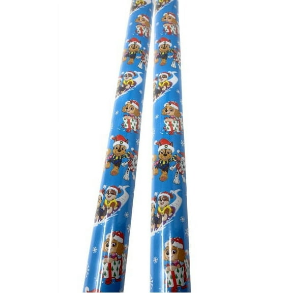Paw Pups in Santa Hat Snowflakes Blue Wrapping Paper, 20 sq ft - 2 Rolls Tear Resistant Premium Gift Cover Christmas Birthday Holiday Home Party Favors Wrap Bonus Exclusive Canzonnet Pennet