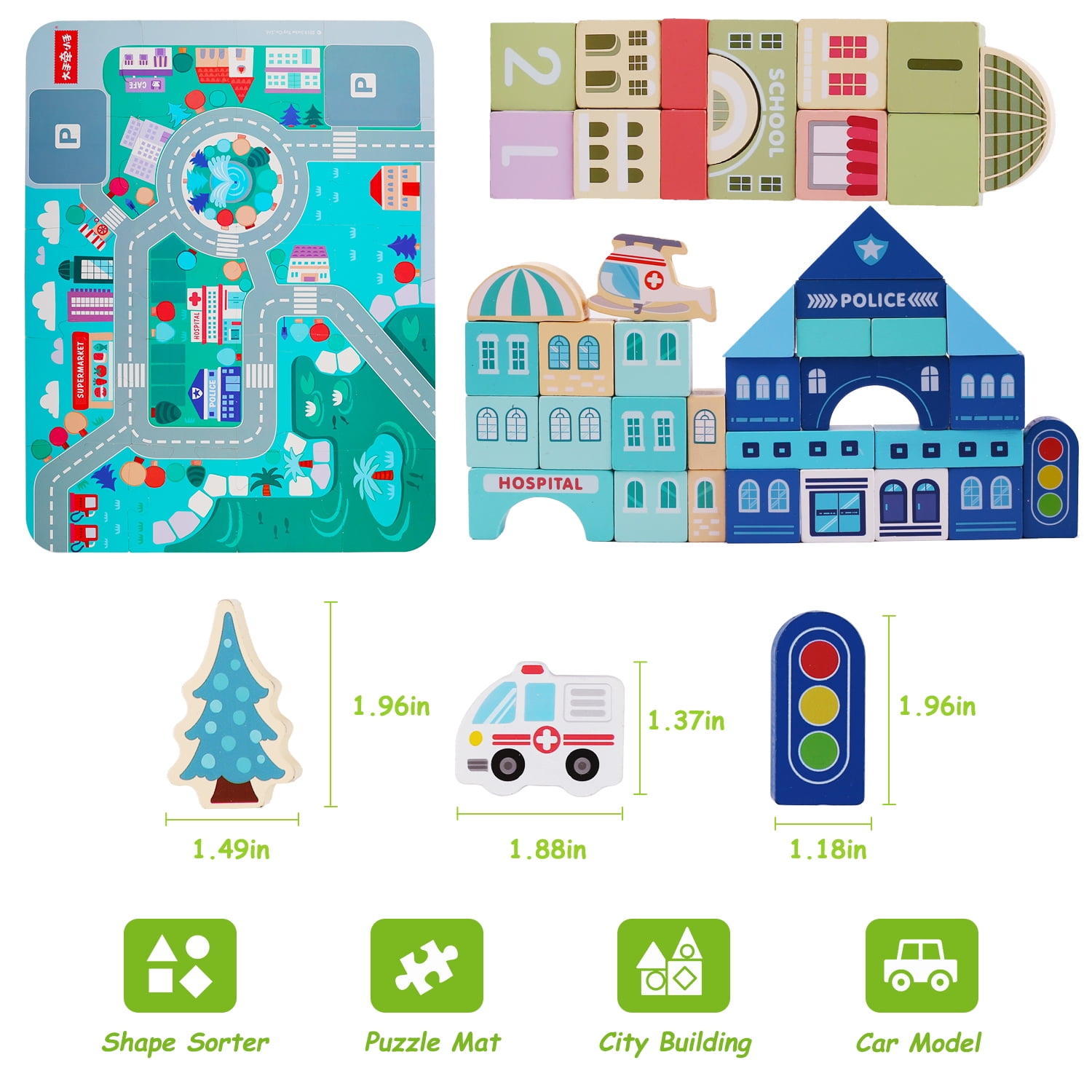 Kesletney Wooden Building Blocks City Construction Stacking Toys for Toddlers 3-8 Year Old, 100 Pcs