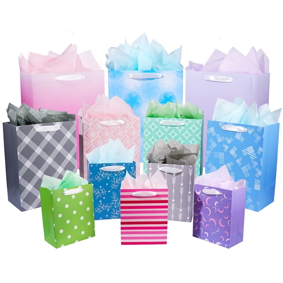Bolsas de regalo Plauthus, varios tamaños y diseños, paquete de 12