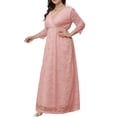 thumbnail image 2 of VSNOW Women 3/4 Sleeve Lace Maxi Long Dress V Neck Cocktail Party Dresses Plus Size, 2 of 4