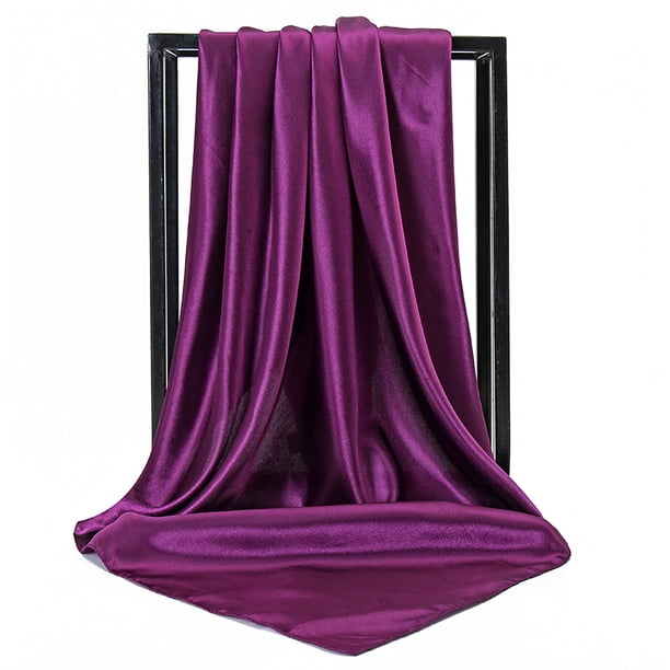 Nvzi Conjunto de 3 pañuelos de seda color morado oscuro de 35,43 × 35,43 pulgadas, pañuelo cuadrado de satén suave para mujer, accesorio de moda para el cabello.