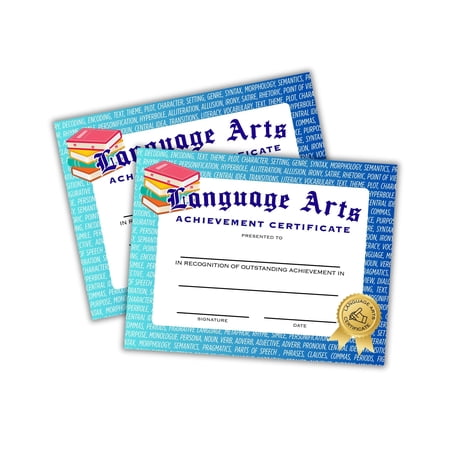 Language Arts Achievement Certificate 30pk 8.5x11 Social Studies English Writing School Teacher End of Year Class Excellence in