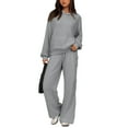 thumbnail image 2 of Huankd 2 Piece Lounge Sweat Sets Plus Size Fall Fashion Matching Sweatsuits Wide Leg Pants Travel Outfit Winter Clothes Gray M, 2 of 5