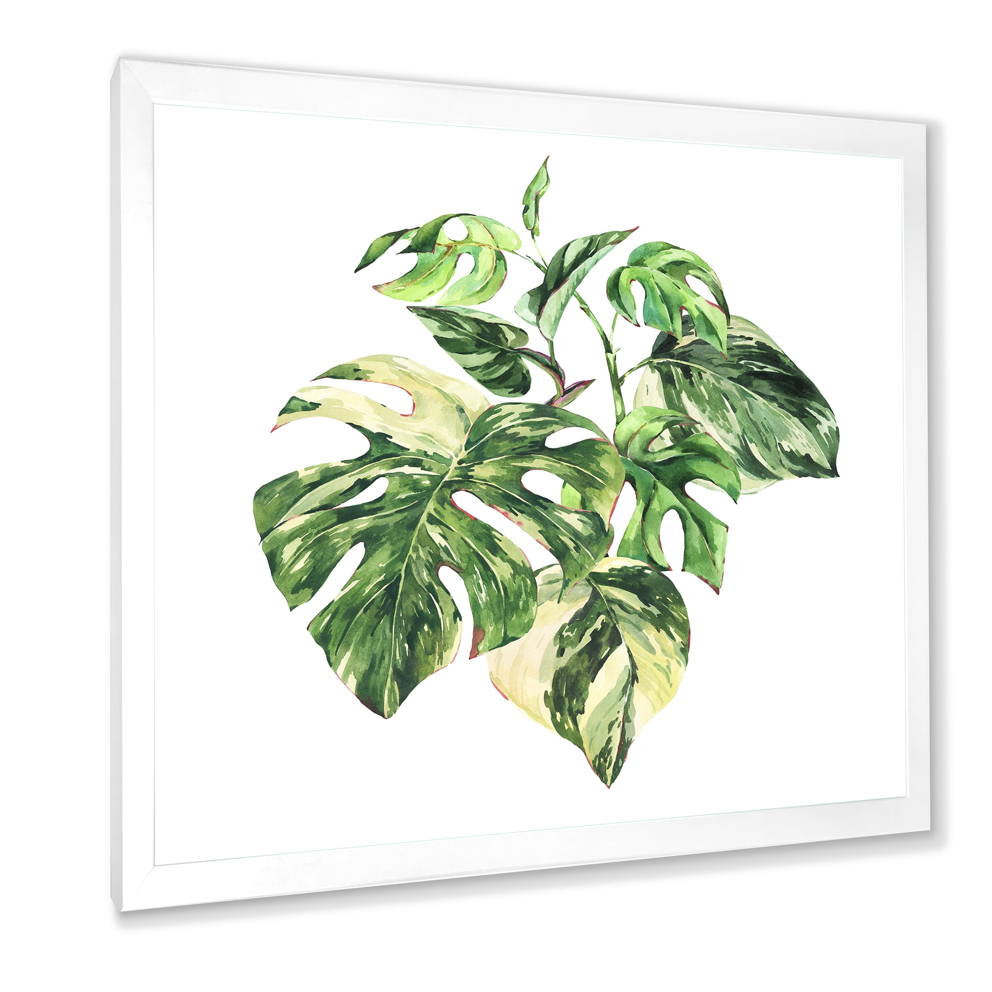 Designart 'Tropical Green Leaves On White In Summer Times I' Tropical Framed Art Print
