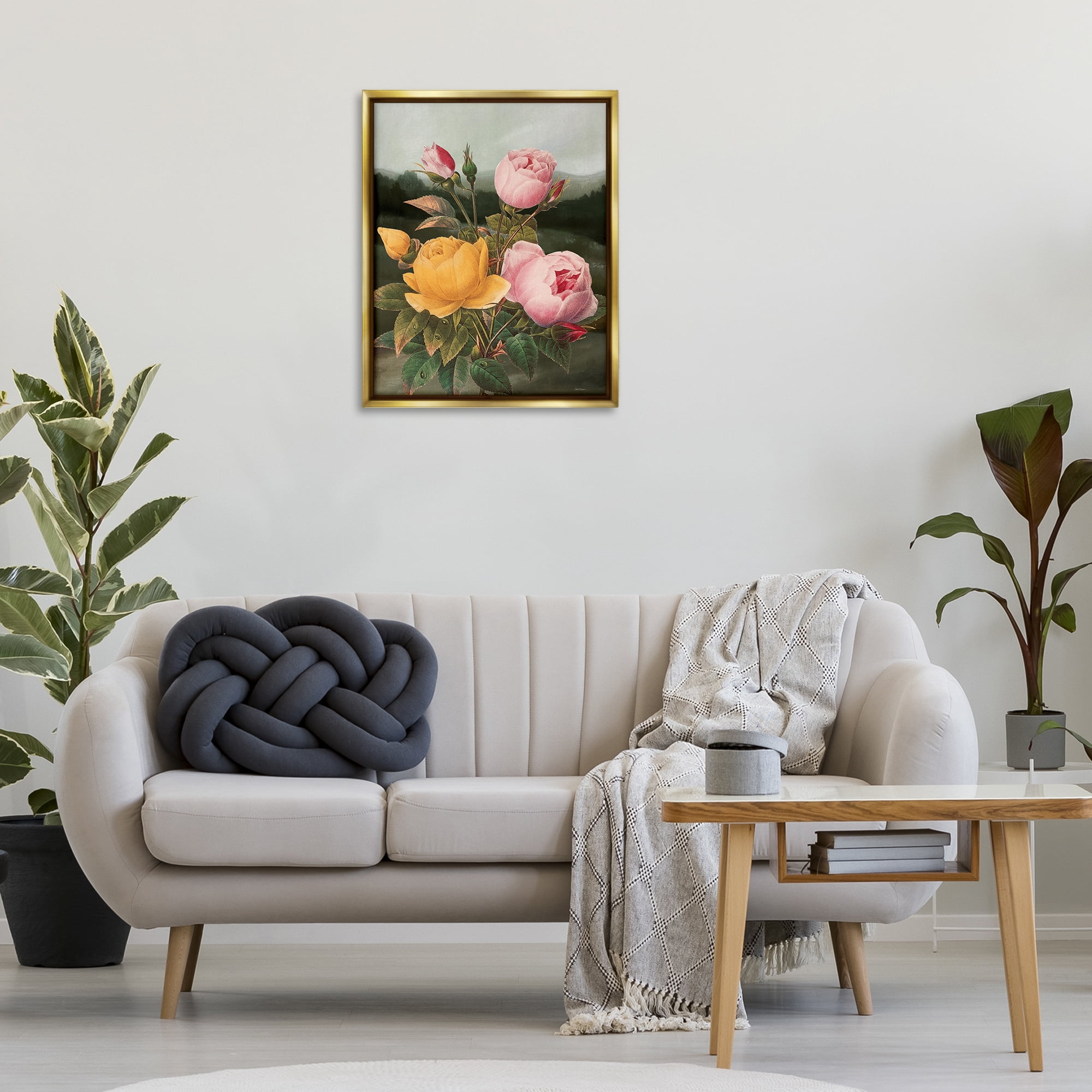 Stupell Industries Vintage Peony Blooms Botanical & Floral Painting Gold Floater Framed Art Print Wall Art, 25 x 31