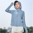 thumbnail image 2 of Htigea UPF 50+ Fishing Hoodie Shirt for Women Cooling Summer Full Zip Hooded Tops with with Face Mask Thumb Holes Pocket Blue M, 2 of 5