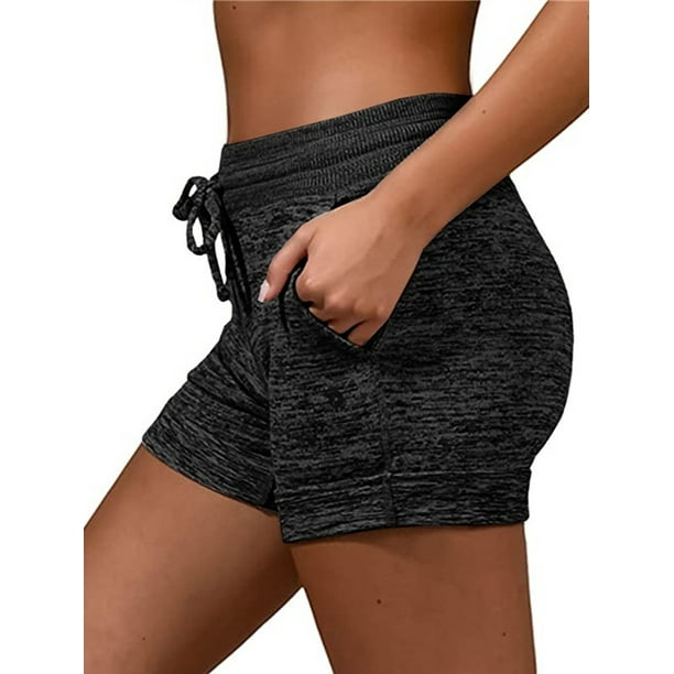 Women High Waist Yoga Shorts Tummy Control Athletic Workout Running Shorts  Solid Color Boxer Pants with Pockets - Walmart.com
