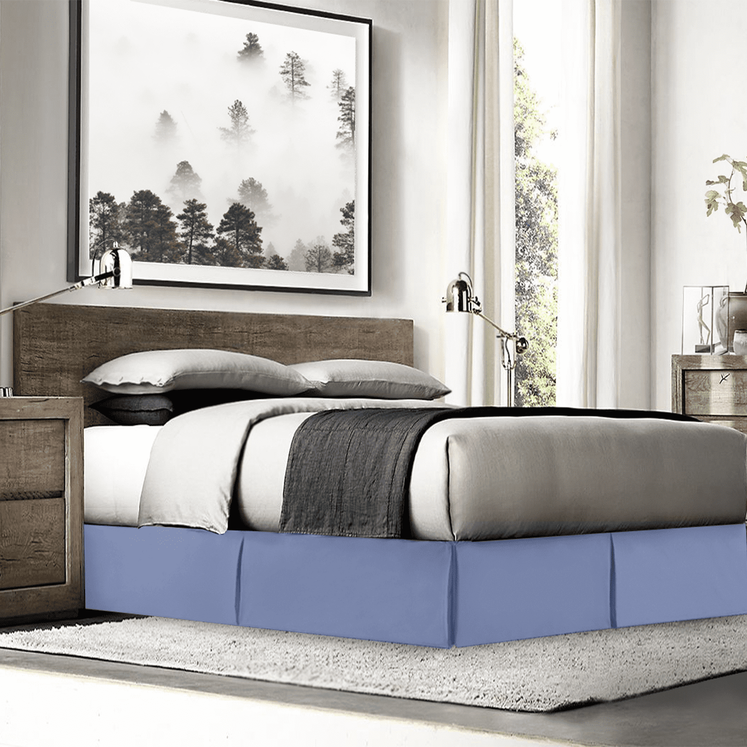 14" Tailored Pleated Bed Skirt Dust Ruffle, Cal King, Steel Blue, by Clara Clark