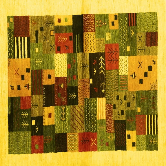 Ahgly Company Machine Washable Indoor Square Abstract Yellow Contemporary Area Rugs, 8' Square