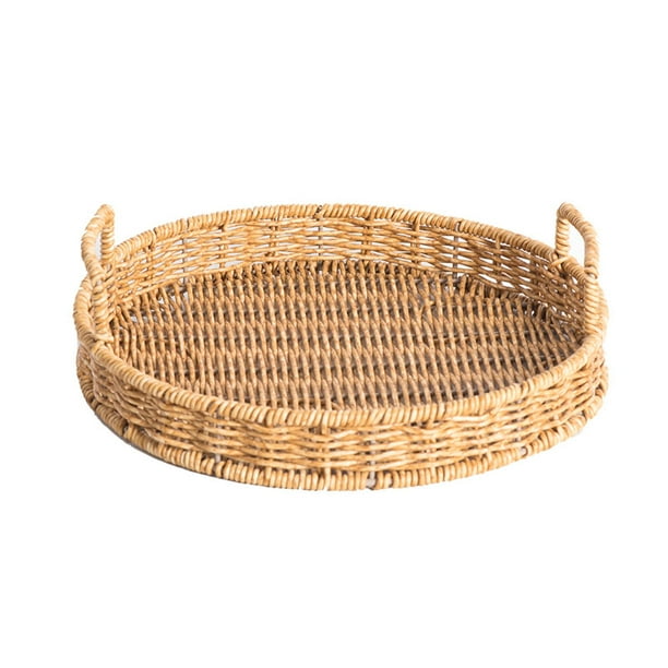 Bandeja redonda para servir, mesa de centro tejida a mano, encimera de comedor, bandeja decorativa para maquillaje y fruta, bandeja redonda para