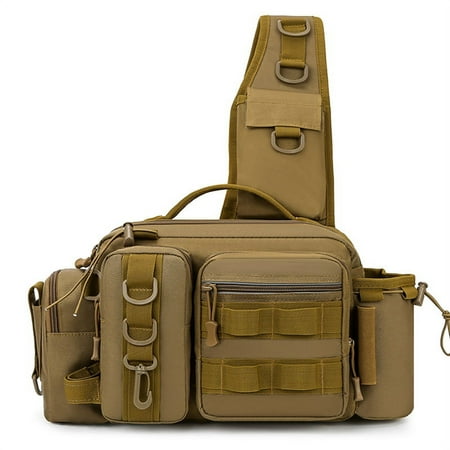 Multi-Functional Fishing Tackle Bag Shoulder Messenger Bag Bait Equipment Storage Waterproof Fishing Bag-D nylon Brown
