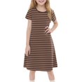 thumbnail image 3 of Girls Summer Sundress Casual Striped A-Line Dress Short Sleeve Summer Dresses Comfortable Ages 4-12 Pink and White ,Sie:160, 3 of 7