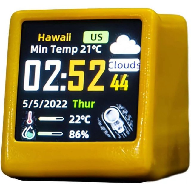 WiFi Clock for Desk Decor, Digital Clock DIY Programming, Futuristic Clock with Weather Forecast, Real-time Weather, GIF Animation Creative Gift Cool Desktop Decor, Timely Update