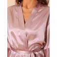 thumbnail image 4 of DARING DIVA Women's Satin Silky 3/4 Sleeves Tie Waist Loungewear Robes S Pink, 4 of 6