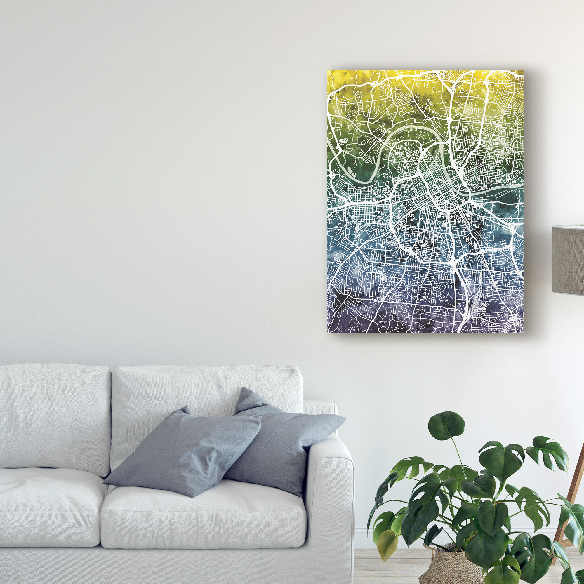 Trademark Fine Art 'Nashville Tennessee City Map Blue Yellow' Canvas Art by Michael Tompsett