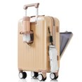thumbnail image 3 of 20-Inch Front Opening Carry-On Luggage with Expandable Travel Bag Set, ABS Two-piece Versatile Combo Suitcase Set with USB Port and Cup Holder, Champagne, 3 of 7