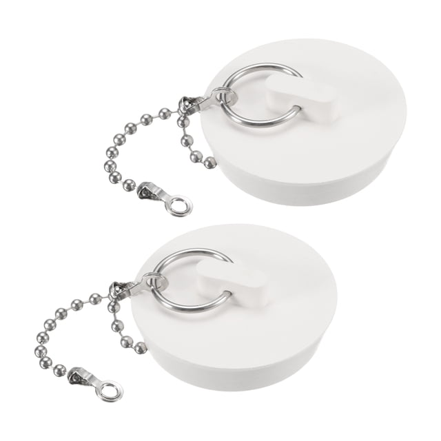 Uxcell 2Pcs Tapón de Drenaje de Goma con Cadena y Anillo Colgante, Tapón de Drenaje para Bañera Se Adapta a 1 5/8 pulgadas, Tapón de Drenaje de Goma para Bañera, Cocina y Baño, Blanco