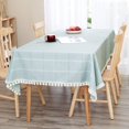 thumbnail image 2 of Deconovo Decorations Tablecloths Oblong Poly-Cotton Blend Tassel Waterproof Fade Resistant Table Cover for Outdoor Picnic, 54x54 Inch, Blue, 2 of 7
