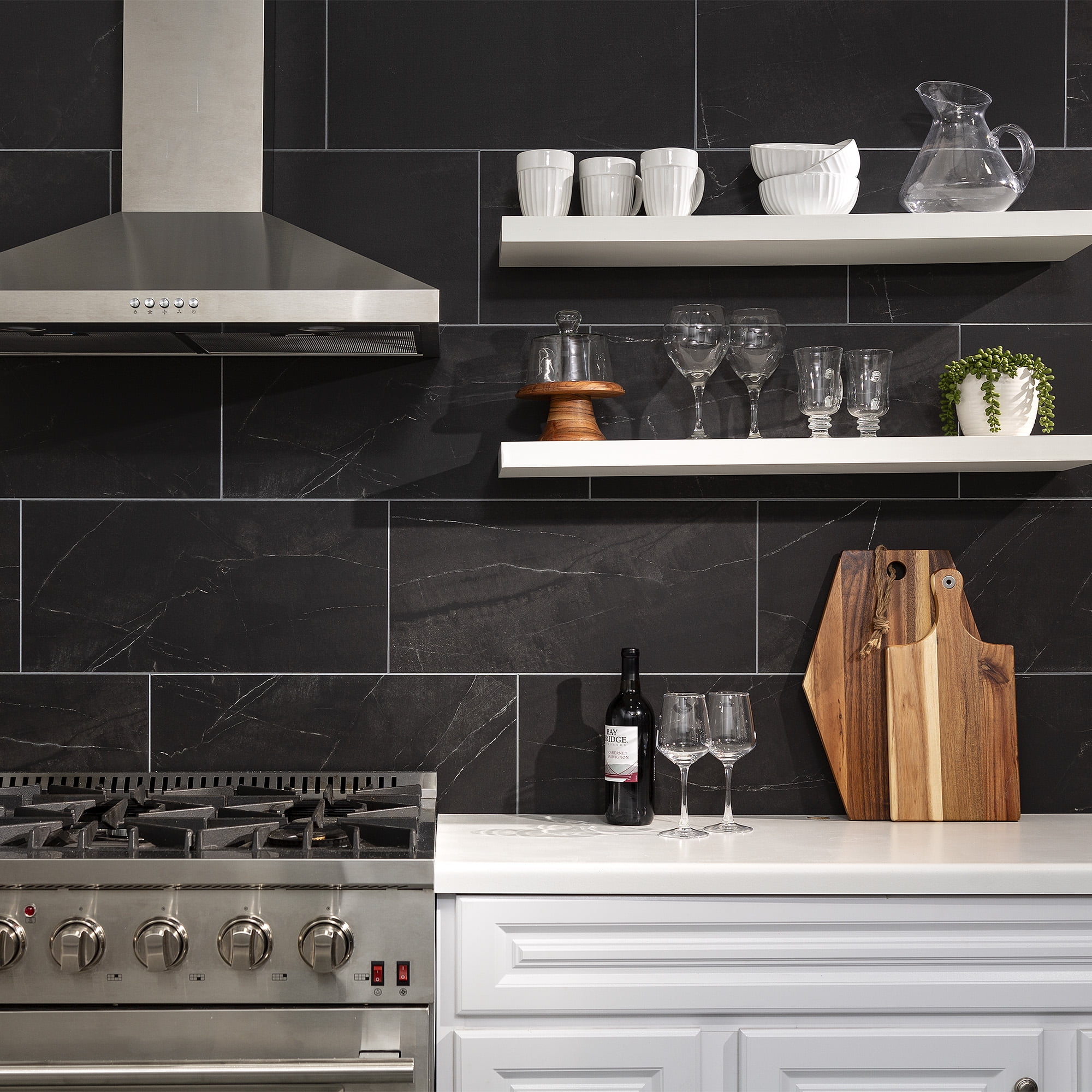 Palisade 23.2 in. x 11.1 in. Interlocking Vinyl Wall/Backsplash Panels in Black Ice (10 Pack)