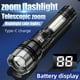 thumbnail image 5 of Linterna LED recargable | Linterna de mano de alta luminosidad con 5 modos de luz | Carga USB con pantalla de potencia | Enfoque ajustable | Resistente al agua y a los golpes, ideal para exteriores,, 5 of 5