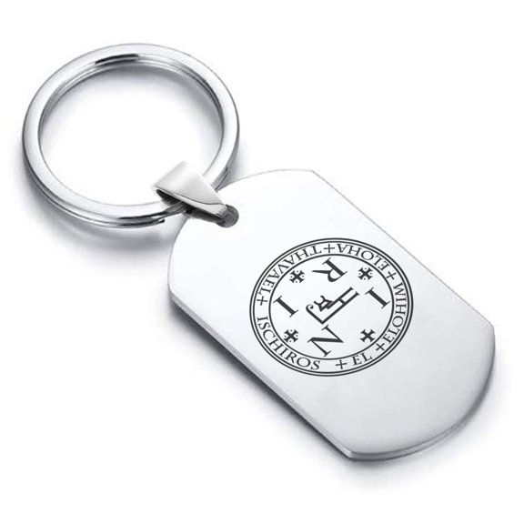 Stainless Steel Seal of Archangel Thavael Dog Tag Keychain Circle Ring