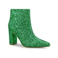 thumbnail image 1 of Unique Bargains Bottines Scintillantes à Paillettes pour Femme à Bout Pointu à Talon Épais Bottines Cheville Vert (Taille 7), 1 of 7