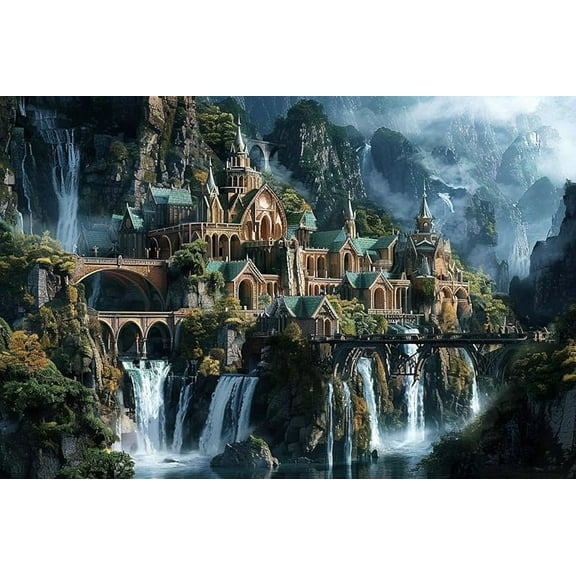 Puzzles For Adults 500 Pieces Castle Rings Waterfall Town Artwork Family Game Funny Wall Art Gift Jigsaw Puzzle
