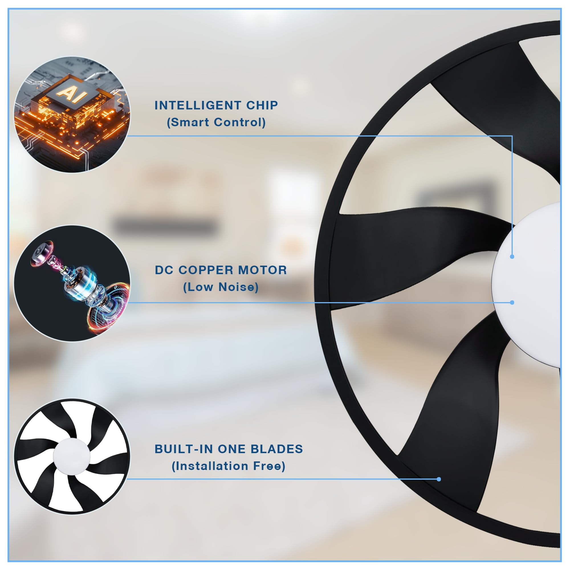 22" Smart Low Profile Ceiling Fans with Lights Remote,Quiet DC Motor,Bladeless Flush Mount Ceiling Fan Controlled by WiFi Alexa App,Modern Black for Small Indoor Bedroom Outdoor Patio