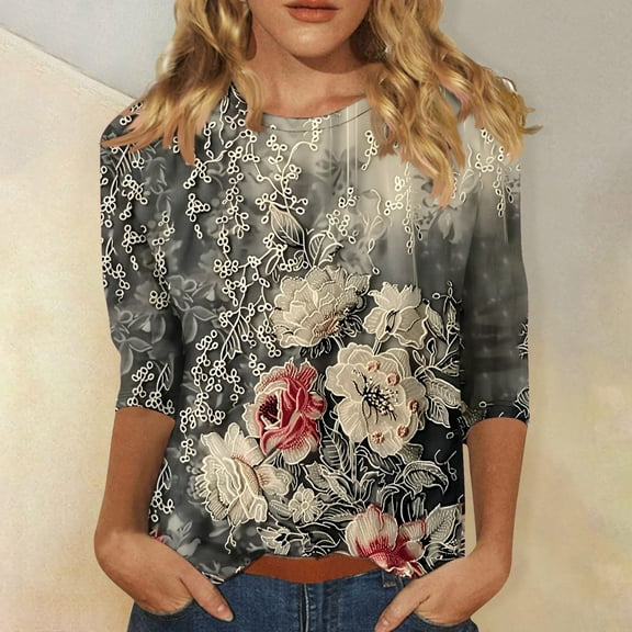 Plus Size 3/4 Sleeve Tops for Women 4x Summer Blouses with Sleeves for Women 2026 Summer Tops with Sleeves for Teens Printed Shirts for Women Graphic
