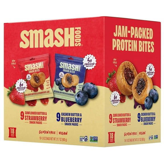 Smash Snacks Bite Cashew Butter and Blueberry Jam & Sun Flower Butter and Strawberry Jam