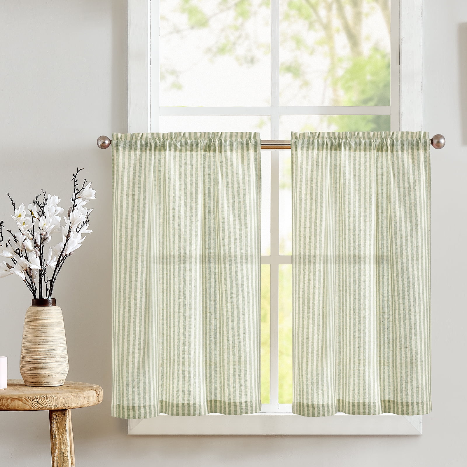 Curtainking Striped Kitchen Curtain Linen Cafe Curtains SemiSheer
