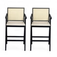 thumbnail image 3 of 27 Inch Height Bar Stool Set of 2, Cream Grey Fabric Seat with Woven Plastic Cane Back and Rubberwood Legs, 3 of 10