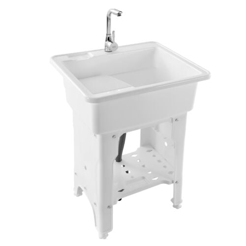 Freestanding Utility Sink Laundry Tub Floor Mount Wash Bowl Basin & Faucet Drain
