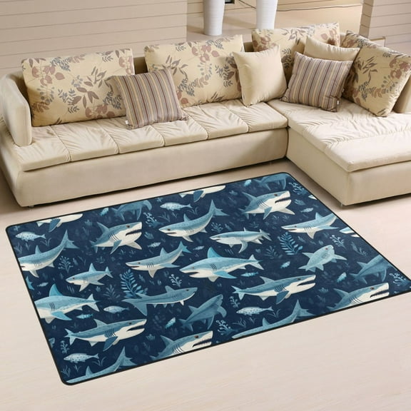 Sharks Leaves Area Rug Washable Floor Carpet Mat 60 x 39 inch for Bedroom Living Room Kids Room Home Decor
