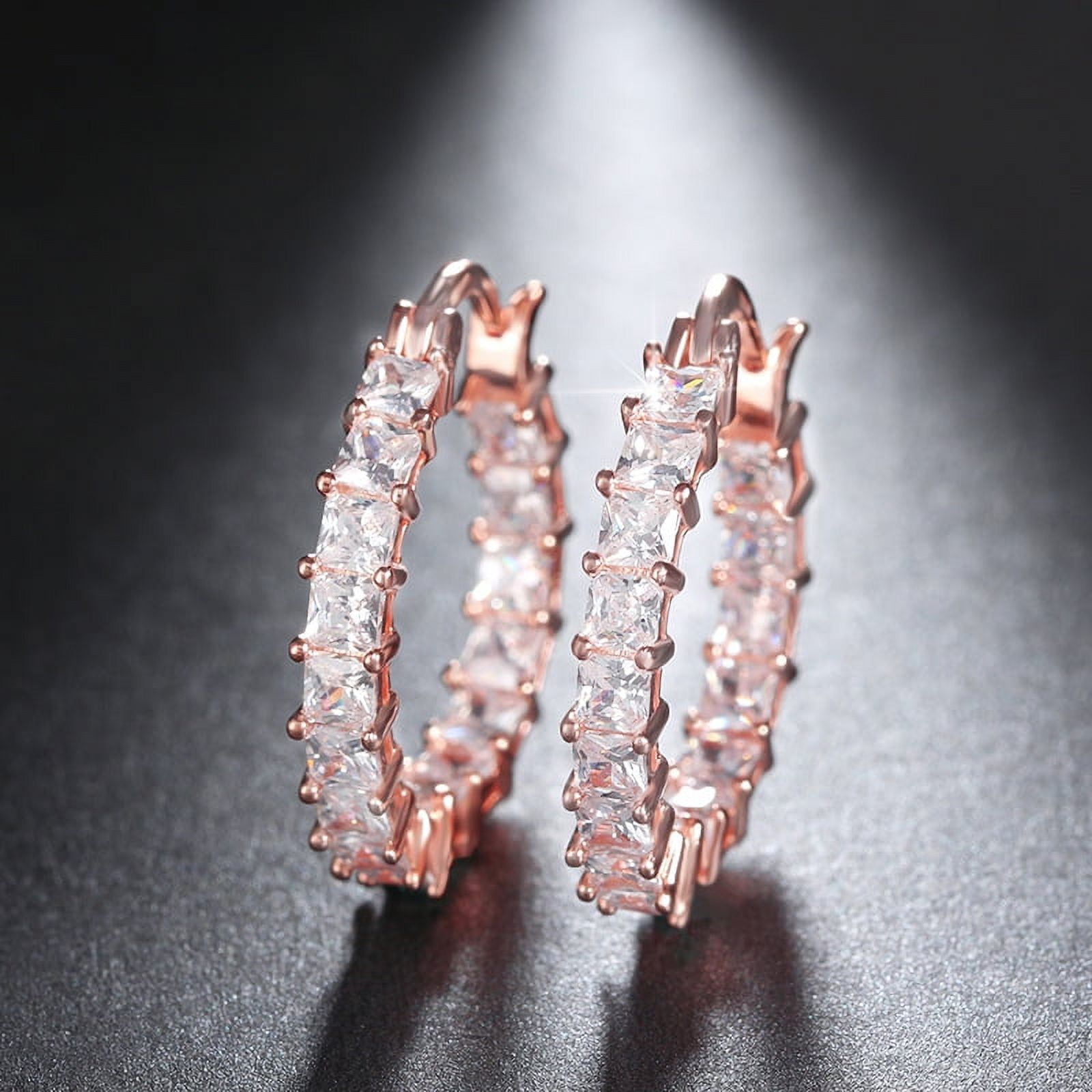 Hoop Earrings for Women Princess Cubic Zirconia White Gold Plated Ginger Lyne Collection