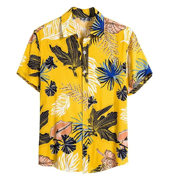 Mens Summer Shirts Casual Short Sleeve Lightweight Hawaiian Blouse Fashion Floral Print Oversize Button Down Bowling Shirt