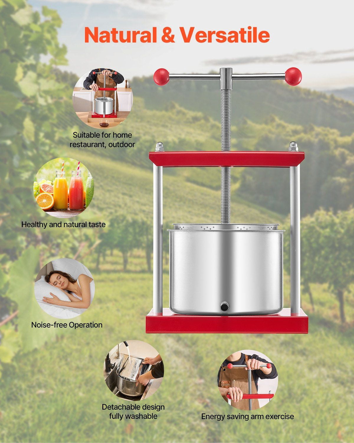 6L Stainless Steel Wine Press Kit – Hand-Operated Fruit Juicer for Homemade Winemaking