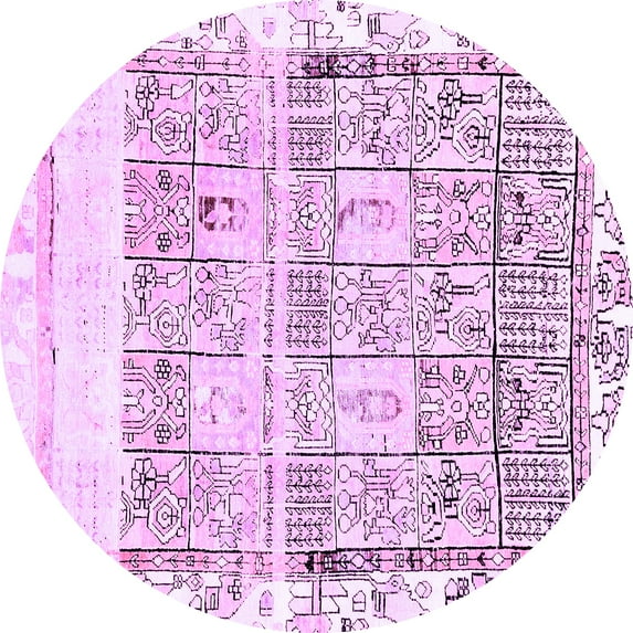 Ahgly Company Indoor Round Abstract Purple Modern Area Rugs, 3' Round