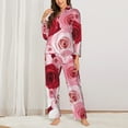 thumbnail image 3 of Junzan Rose Print Womens Pajama Sets,Long Sleeve Button Down For Women Pjs 2 Piece, 3 of 9