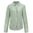thumbnail image 5 of Summer Tops, Duoif Women's Relaxed Striped Button Down, Irregular Design Shirts for Women Light Green S, 5 of 5