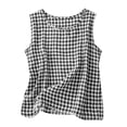 thumbnail image 3 of Maean Girl's Cotton Linen Tank Top Plaid Crew Neck Sleeveless Shirts Summer Lightweight Breathable Beach Clothes, 3 of 7