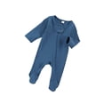 thumbnail image 3 of Faithtur Solid Color Romper, Long Sleeve Round Neck Zip-up Footed Jumpsuit, 3 of 8