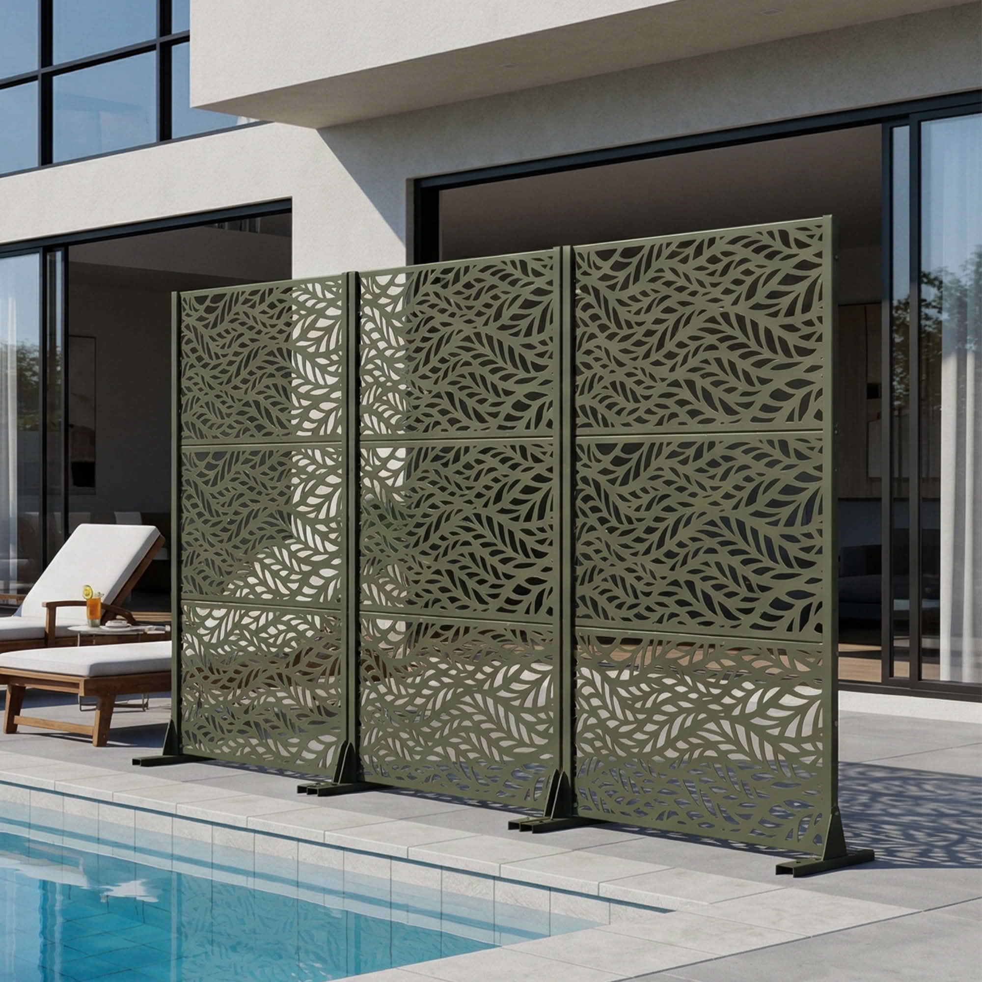 MAYEERTY Olive Grey Rectangular Galvanized Metal Privacy Screen, Outdoor Garden Patio, 59×30×16in, 3 Panels