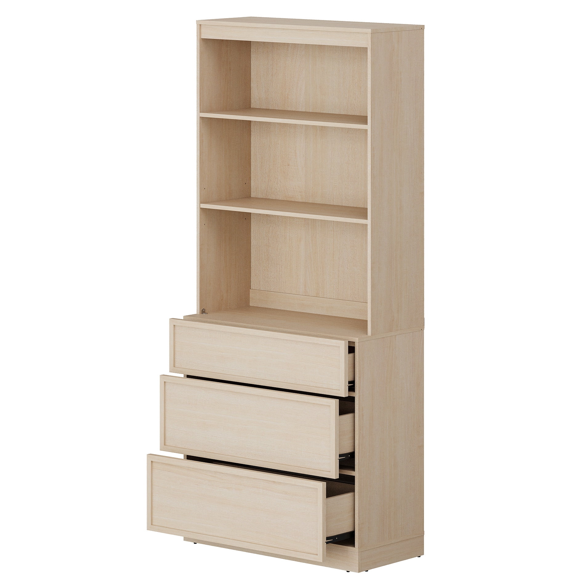 Modern 72" Tall Bookshelf with 12 Drawers and Open Book Shelves,Wood Freestanding Book shelf for Home Office, Living room,Beige