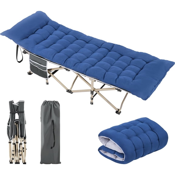 Yaheetech Portable Camping Cot with Mat and Carry Bag, Gray Cot/Blue Pad