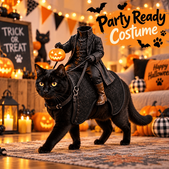 Pet Halloween Dress Up, Headless Horseman Costume with Pumpkin Prop for Cats and Dogs Party Outfit PNNJI Black