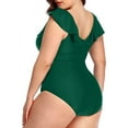 thumbnail image 4 of Huesdet Women's Tummy Control Swimsuits Slimming Cute One Piece Bathing Suit Ruffle V Neck Swimwear[GN1,L], 4 of 6