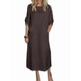 thumbnail image 2 of Womens Loose Fit Casual Solid Color Short Sleeve Linen Blend Midi Dress Summer Brown L, 2 of 7